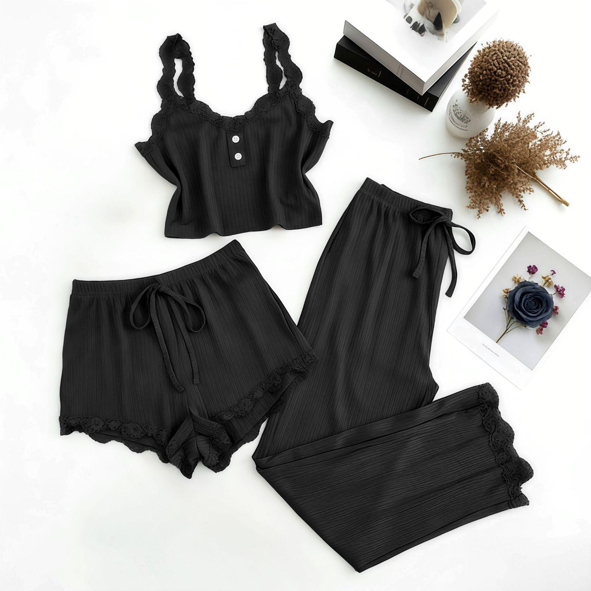 2026 new women s high-end ribbed comfortable three-piece set S чёрный