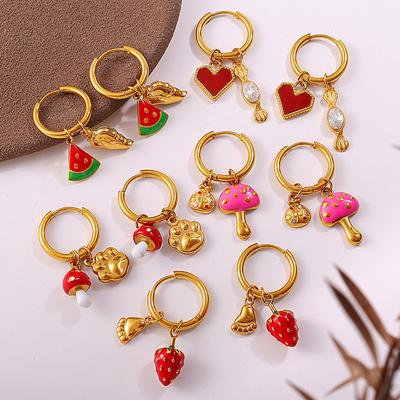 Orecchini pendenti fragola pepe carini stile dolce fai da te gioielli quotidiani placcati oro in acciaio inossidabile per donna