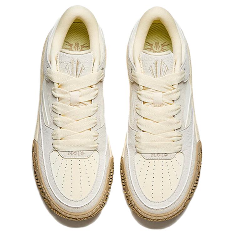 Anta Hela Textile, Synthetic Leather Low top Skateboard Shoes Men's Light Beige White/Chalk/Mud Gray 112541801-1
