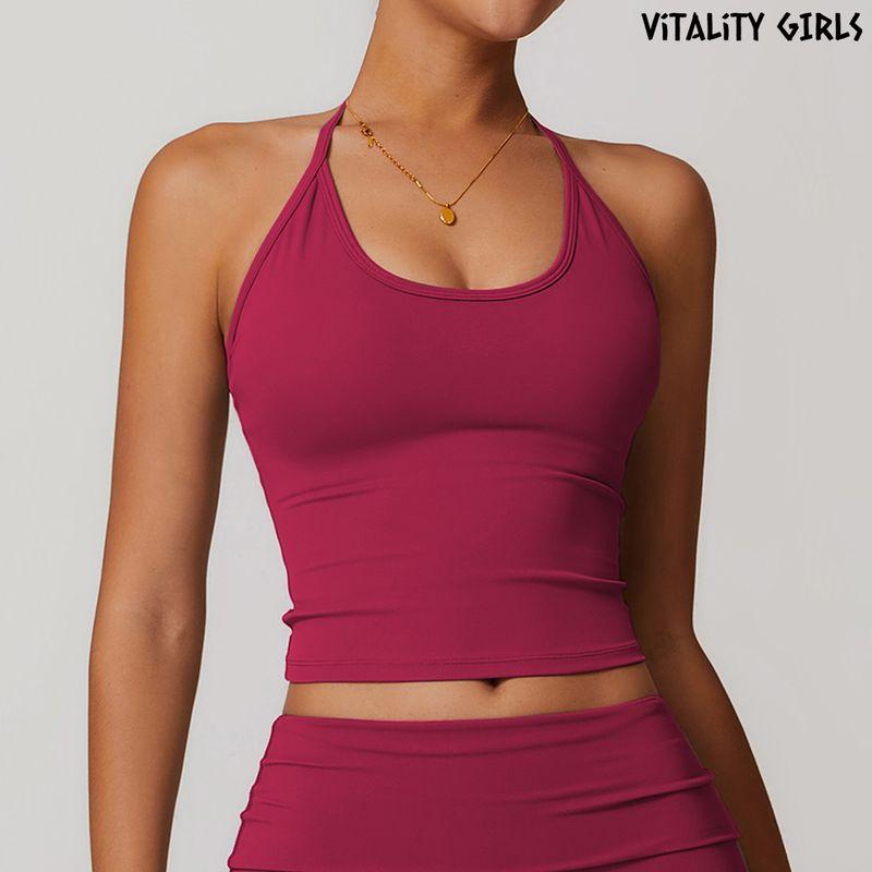 

Vitality Girls Halterneck Strap Yoga Vest Strap Cup Slim Fit and Quick-Drying Sports Exercise Strap Women s Beauty Back Raspberry Red S