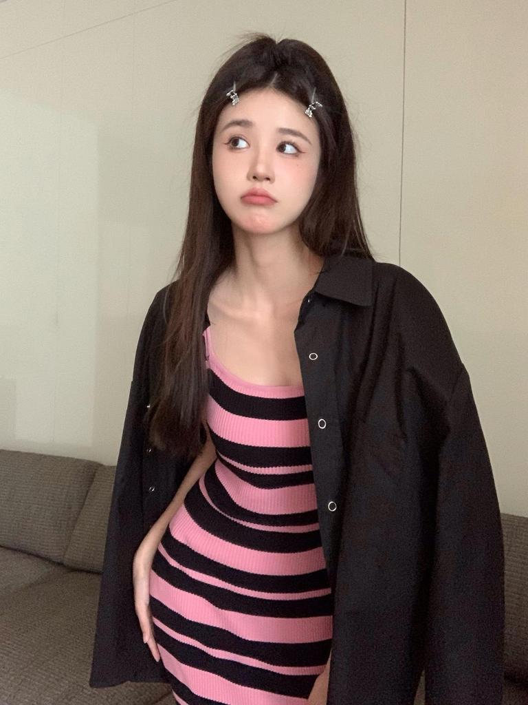 Women's Summer 2025 Striped Knit Bodycon Dress - Sweet, Cool & Sexy Mid-Length Camisole Style