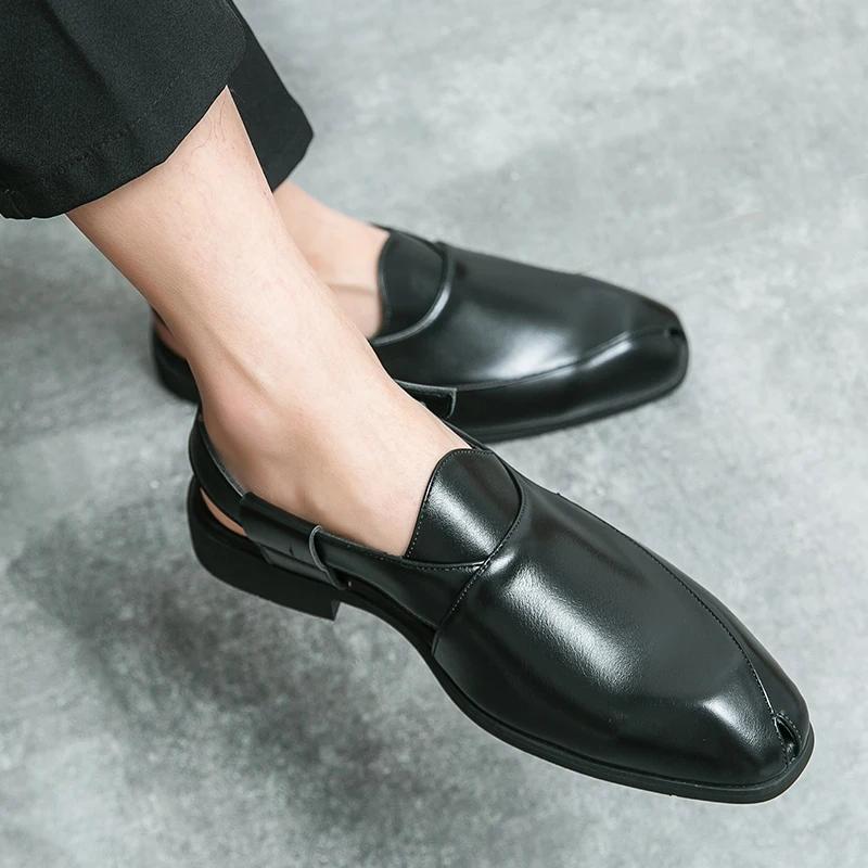 

Новые коричневые мужские летние сандалии, черные туфли с пряжкой на ремешке для мужчин, деловые туфли для мужчин 46 чёрный