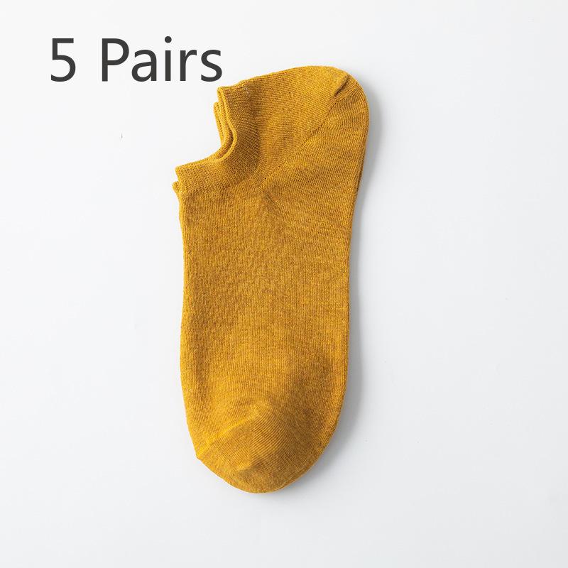 5 Pairs of Men's Summer Breathable and Sweat Absorbing Solid Color Anti Drop Heel Socks
