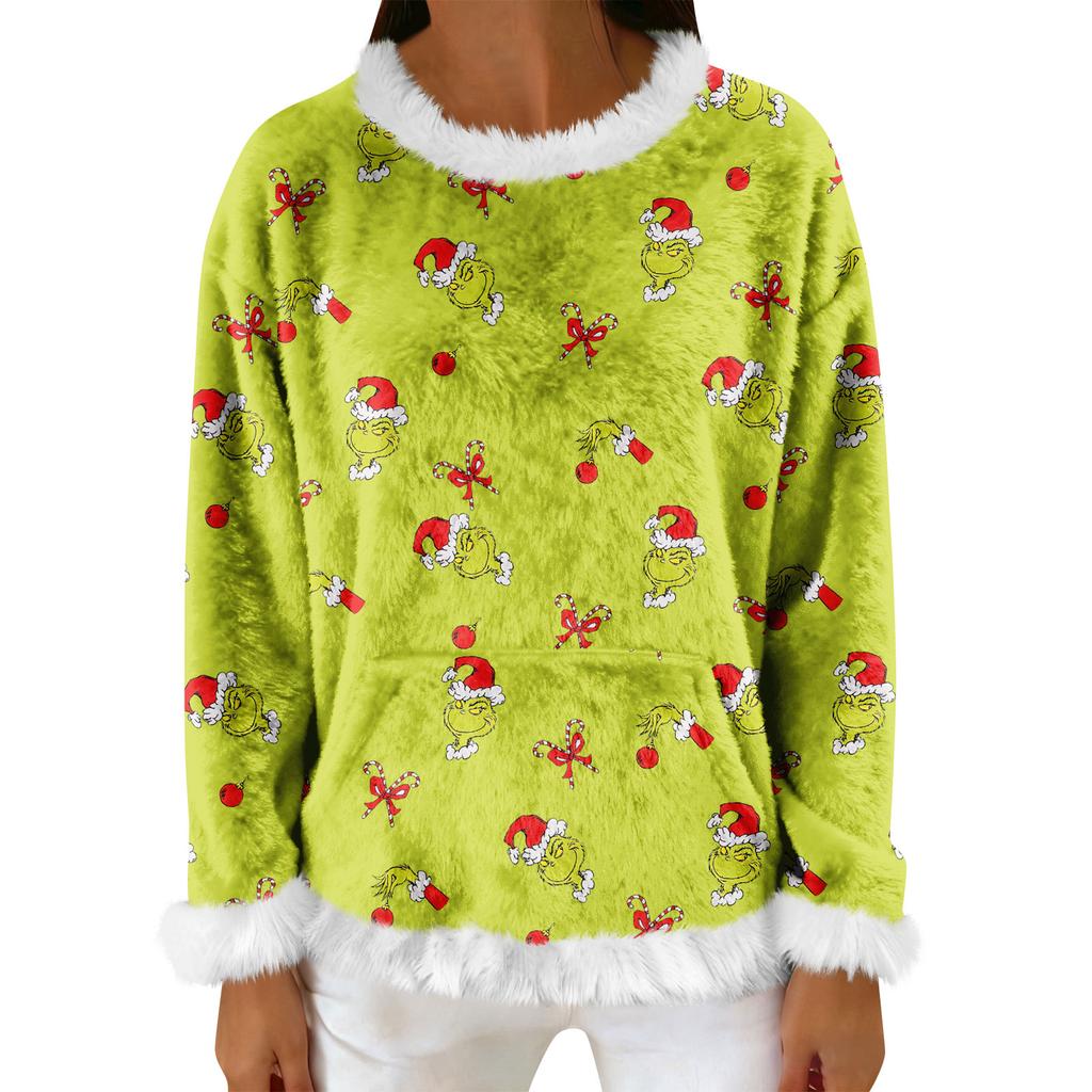 Women's Casual Fleece Sweatshirt  Long-Sleeve Round  Neck Casual Comfortable Loose-Fit Lightweight Women's Flannel Sweatshirt