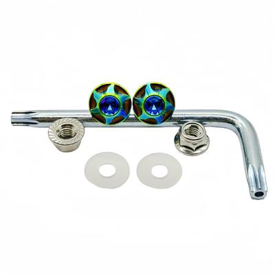 Kuroobaa Titanium Motorcycle License Plate Bolts Anti-Theft Screws with Hex Lock Nuts M6x15 Set of 2 (Rainbow)