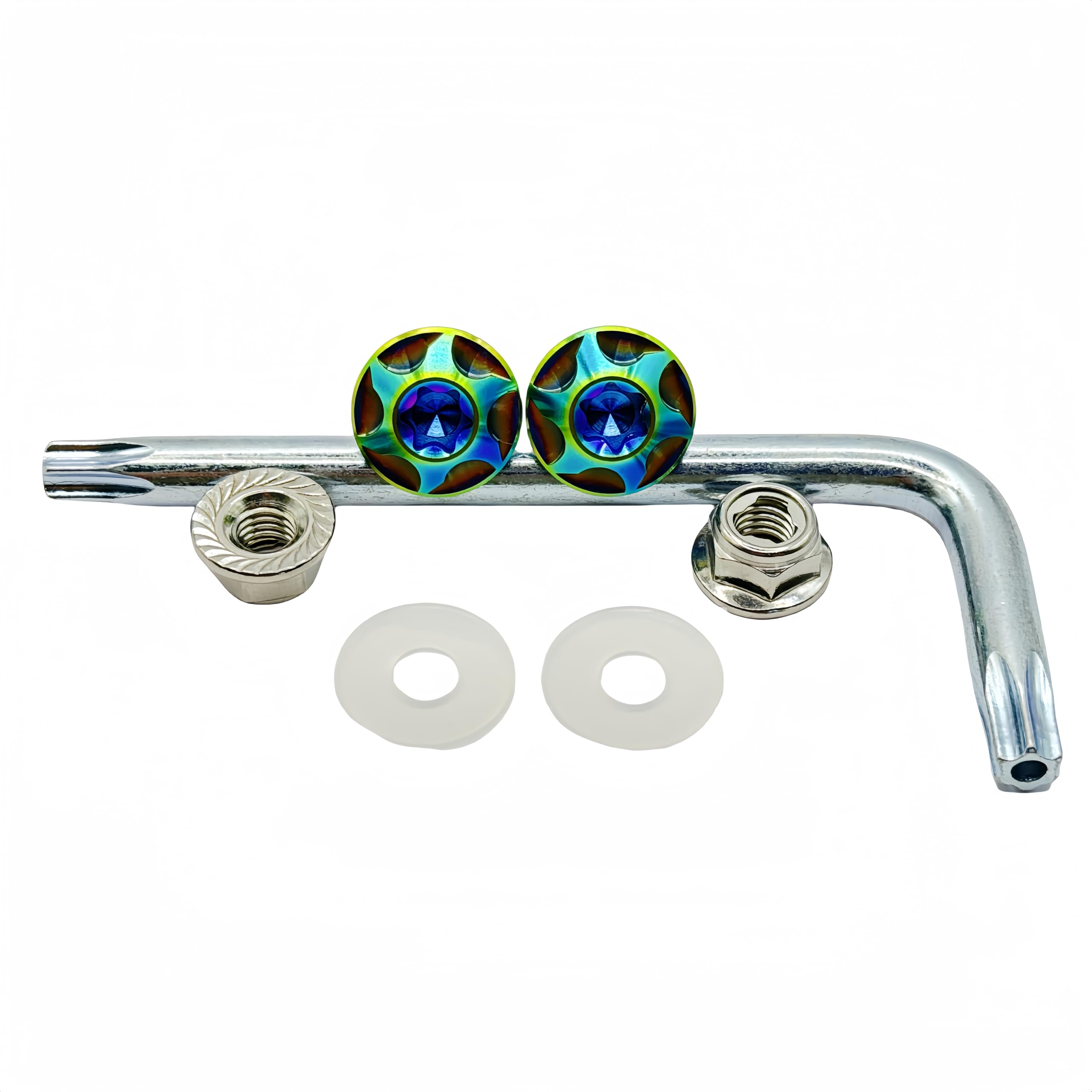 Kuroobaa Titanium Motorcycle License Plate Bolts Anti-Theft Screws with Hex Lock Nuts M6x15 Set of 2 (Rainbow) M6x1.5