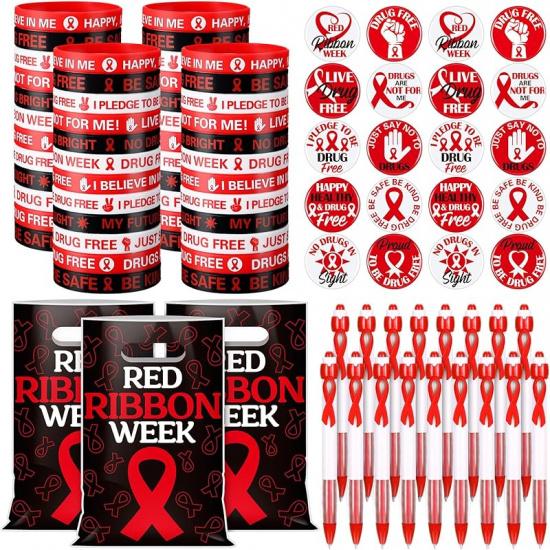 Supervitae 200 Pcs Purple Ribbon Awareness Accessories, Include 50 Purple Ribbon Gift Bags 50 Purple Awareness Wristband 50 Purple Ribbon Pen 50 Drug Free Awareness
