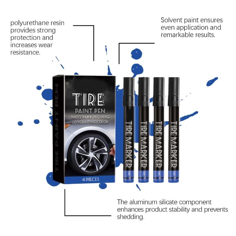 Pack Of 4 Waterproof Tire Labeling Marker Pens Stamps High Capacity Long Lasting Tire Paint For Car Motorcycle Bike Tire