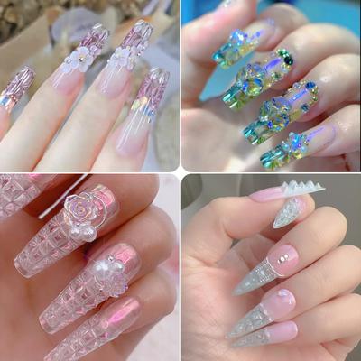 3D 120pcs/Box Long False Press On Acrylic Nails Coloured Glaze False Nails Stiletto Aail Tips For Extension Manicure Art Design