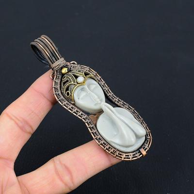 White Praying Lady Gemstone Pure Copper Wire Wrapped Handmade Pendant Jewelry For Gift