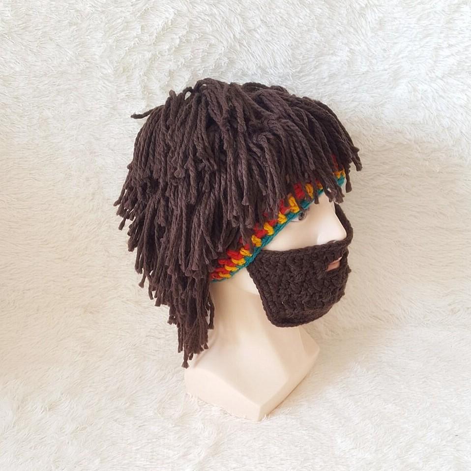 Neue lustige kreative handgefertigte Hutperücke Bärtiger Hut Herbst und Winter Damen und Herren handgestrickte Rasta Wollmütze