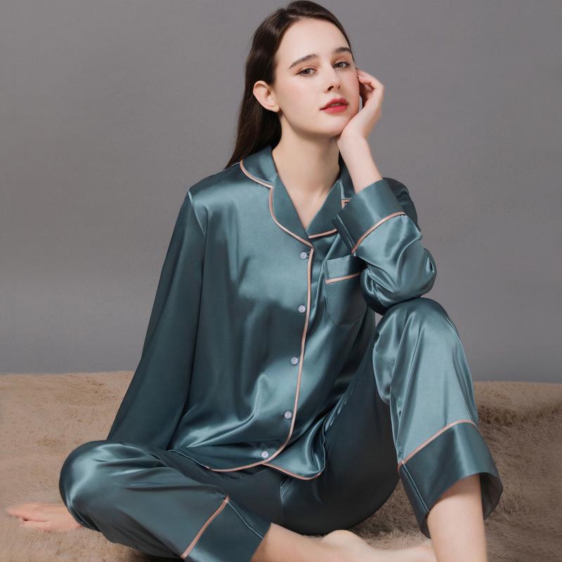 Silk Couple Pajamas: Women's & Men's Long Sleeve Plus Size Set for Spring and Autumn
