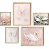 Aroutde 5Pcs Pink Coquette Canvas Wall Art Decor, Preppy Girl Room Coquette Wall Decor Vintage Flowers Swan Bow Butterfly Painting Coquette Posters