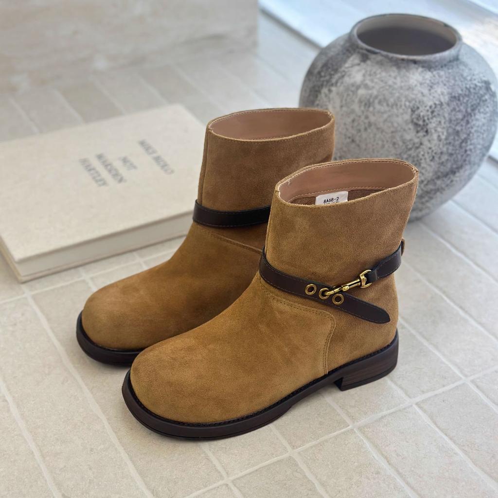 2025 Herbst neue Plateau-Gürtelschnalle Retro Martin Stiefel dicker Absatz Ritterstiefel Damenschuhe Boken Damenschuhe