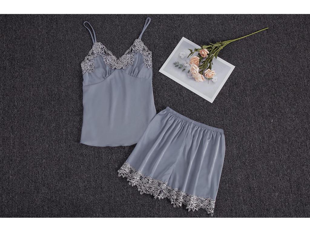 Yao Ting Satin Chiffon Five-Piece Pajama Set: Ice Silk, Casual, Sexy, with Chest Pads for Spring/Summer