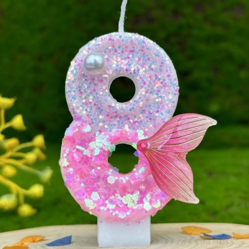 1Pc Handmade Shiny Mermaid Tail Birthday Number Candle, Used For Weddings, Parties, Anniversaries Pink Candle