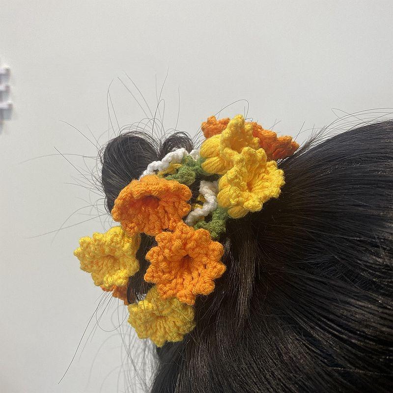 Women'S Spring And Summer Pure Handmade Crochet Flower Ponytail Headband, Meatball, Scalp Tendon Hair Rope