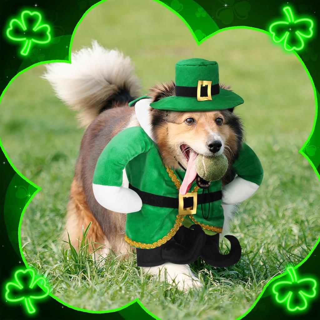 St. Patrick's Day Dog Costume Walking Leprechaun Dog Costume Irish Funny Pet Outfit with Arms Irish Holiday Day Outfit Accessories for Cat Doggy