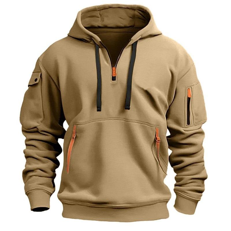 Men's Half Zip Hoodie Tactical Style Kangaroo Pocket Casual Sweatshirt