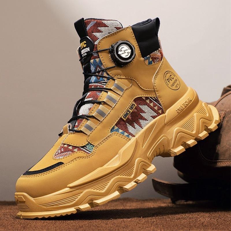 

Осенняя новая обувь для мужчин Ботинки для активного отдыха Модные принты Повседневные спортивные походные ботинки Ботильоны 44 жёлтый