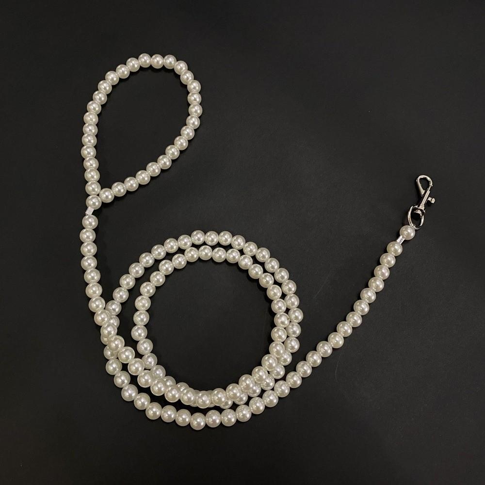 120cm/4ft Dog Cat Pearl Leash Silver Snap Hook Dog Leash Beaded Pet Dog Leash  Small Medium Dogs