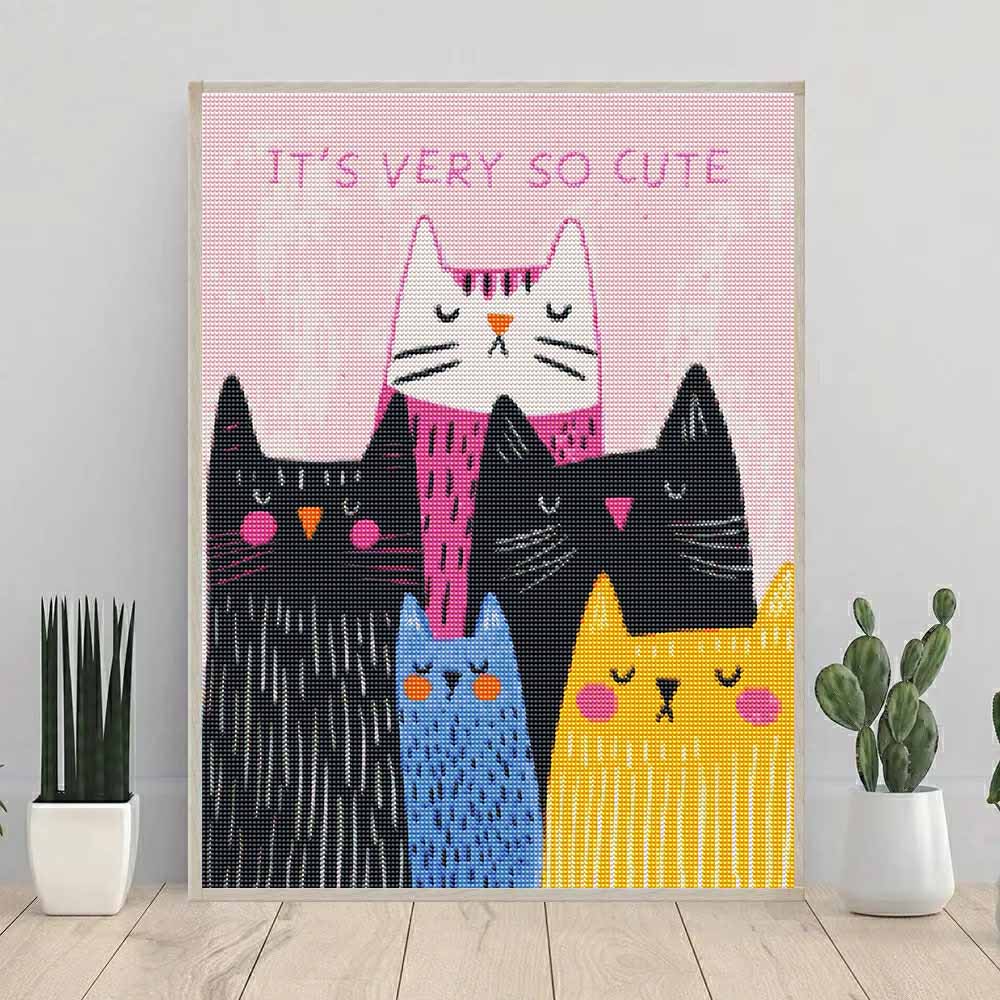 DIY Volledige Boor Diamant Schilderen Kit Schattig Veelkleurig Katten Patroon Creatieve Handgemaakte Canvas Kunst voor Huisdecoratie Wanddecoratie Cadeau