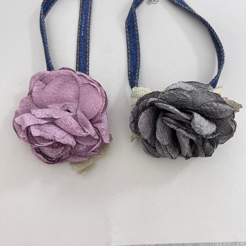 Goth Cloth Big Rose Pendant Choker Blue Rope Necklace for Women Elegant Weave Knotted Bowknot Adjustable Chain Jewelry