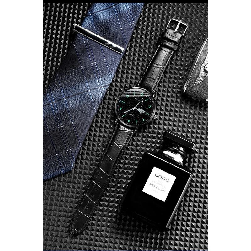 

Star Watch Men S Non-Mechanical Watch Teen High School Student Trend Black Technology Ultra-Thin Electronic Quartz Watch starry sky luminous - black leather band