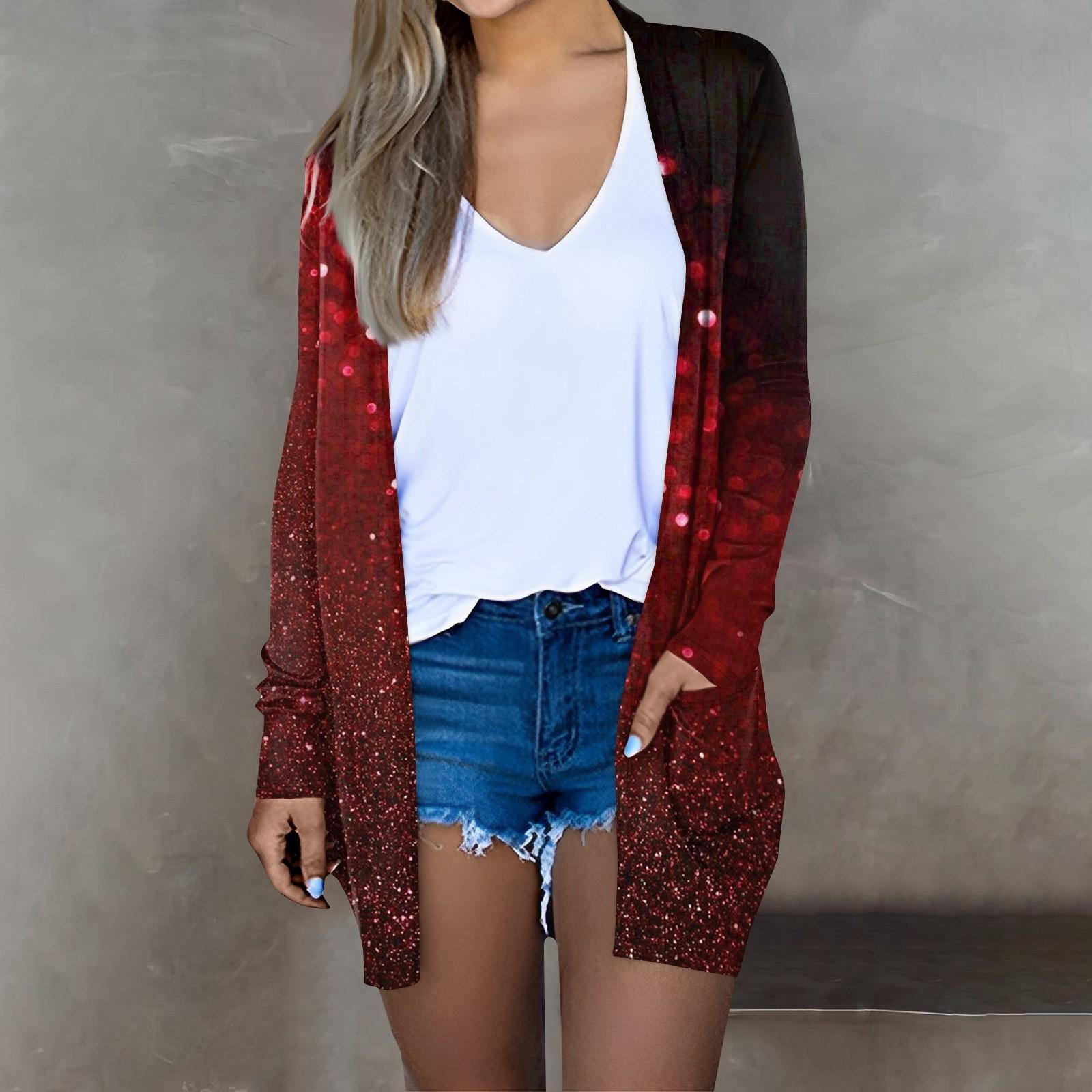 

Женская мода, повседневный рождественский принт, кардиган средней длины, куртка, пальто XL винный