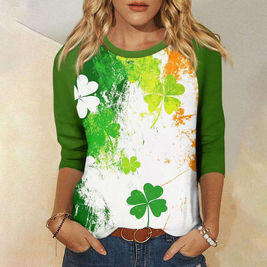 Women's  St. Patrick's Day Print Round Neck Three-Quarter Sleeve Top