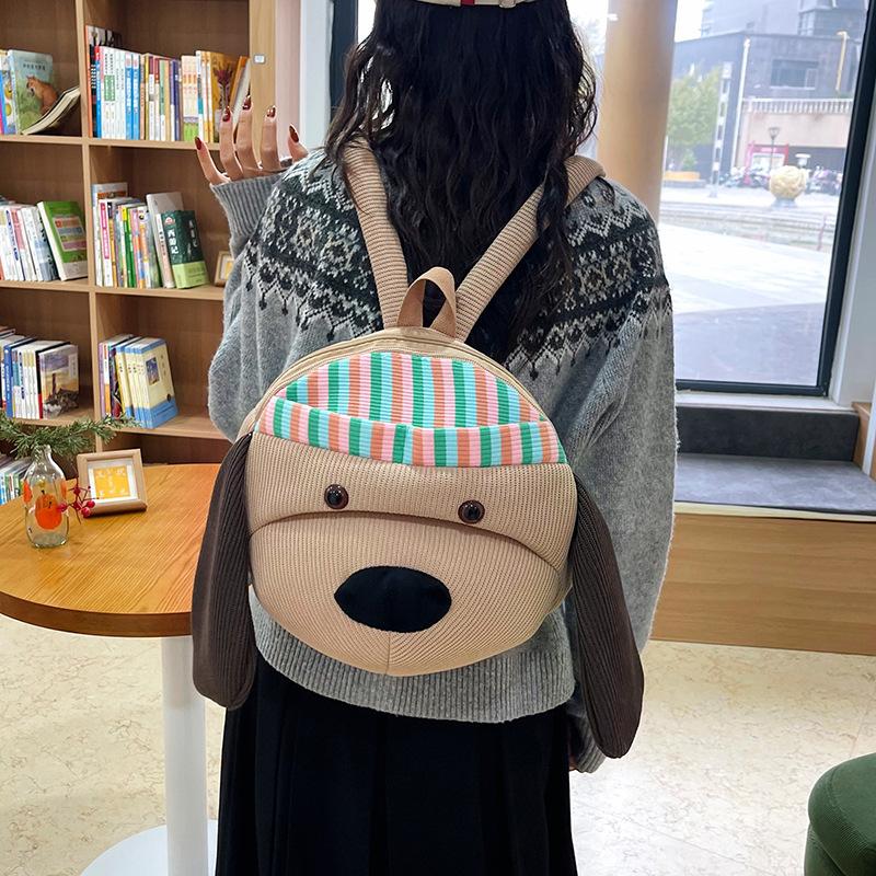 Schoolbag Cartoon Cute Hat Puppy Backpack Bag Fashion Girl Contrasting Color Soft Plush Large Capacity Primary School Bag