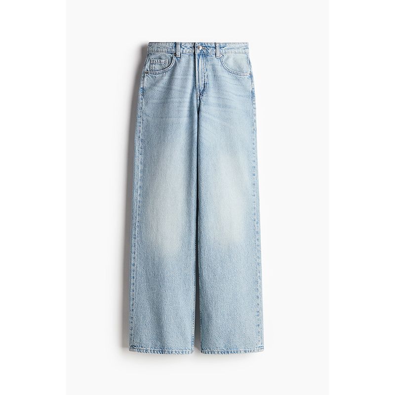 

HM Женская одежда Дышащие Хлопковые Прямые Джинсы с Высокой Посадкой и Широкими Штанинами, Повседневные Брюки с 5 Карманами 0871889 Light cowboy Blue 160/68