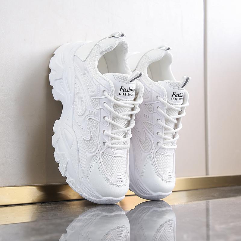 Summer Thin Women's Sneakers New Mesh Breathable Casual Texture Heightened Dad Shoes Lace Up Hot Women's Shoes
