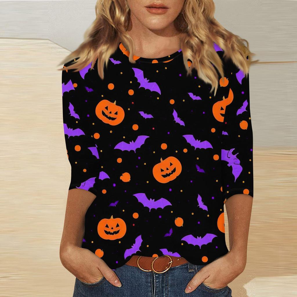 Women's Fashion Casual Round Neck Printed 3/4 T-shirt Top