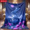 A 2D Flannel Blanket Featuring a Dreamy Scene of a Dolphin Leaping Out of the Sea Under a Starry Sky. Soft High-definition Digital Print, a Cooling Bl