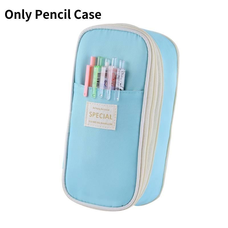 Stylish Macaron Color Canvas Expandable Large Capacity Pencil Case With Dual Zippers