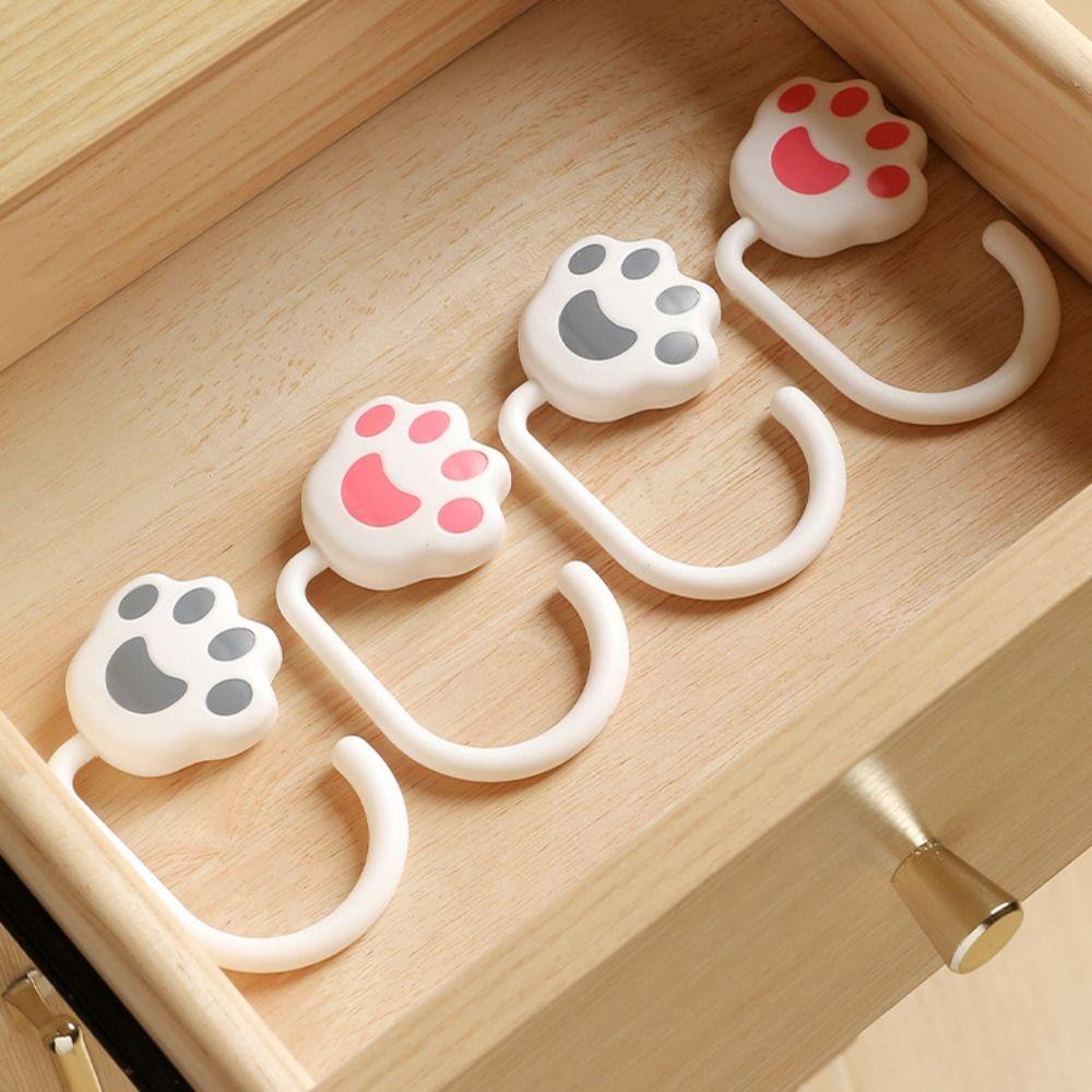 Cute Cat Paw Bag Hook Saving Space Self-adhesive Purse Hook Foldable Portable Backpack Hanger for Table