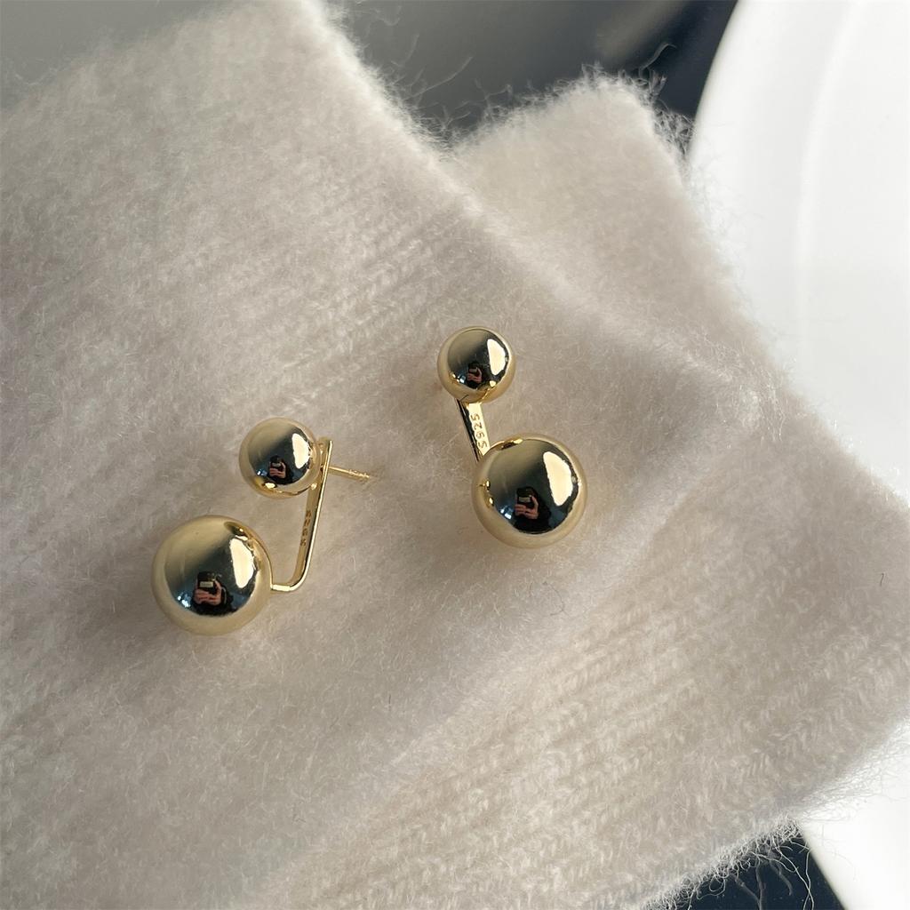 Large and Small Ball Stud Earrings Female Ins Trendy Personality Korean Version Niche High-end Jewelry 925 Silver Needle Rear Hanging Fashion