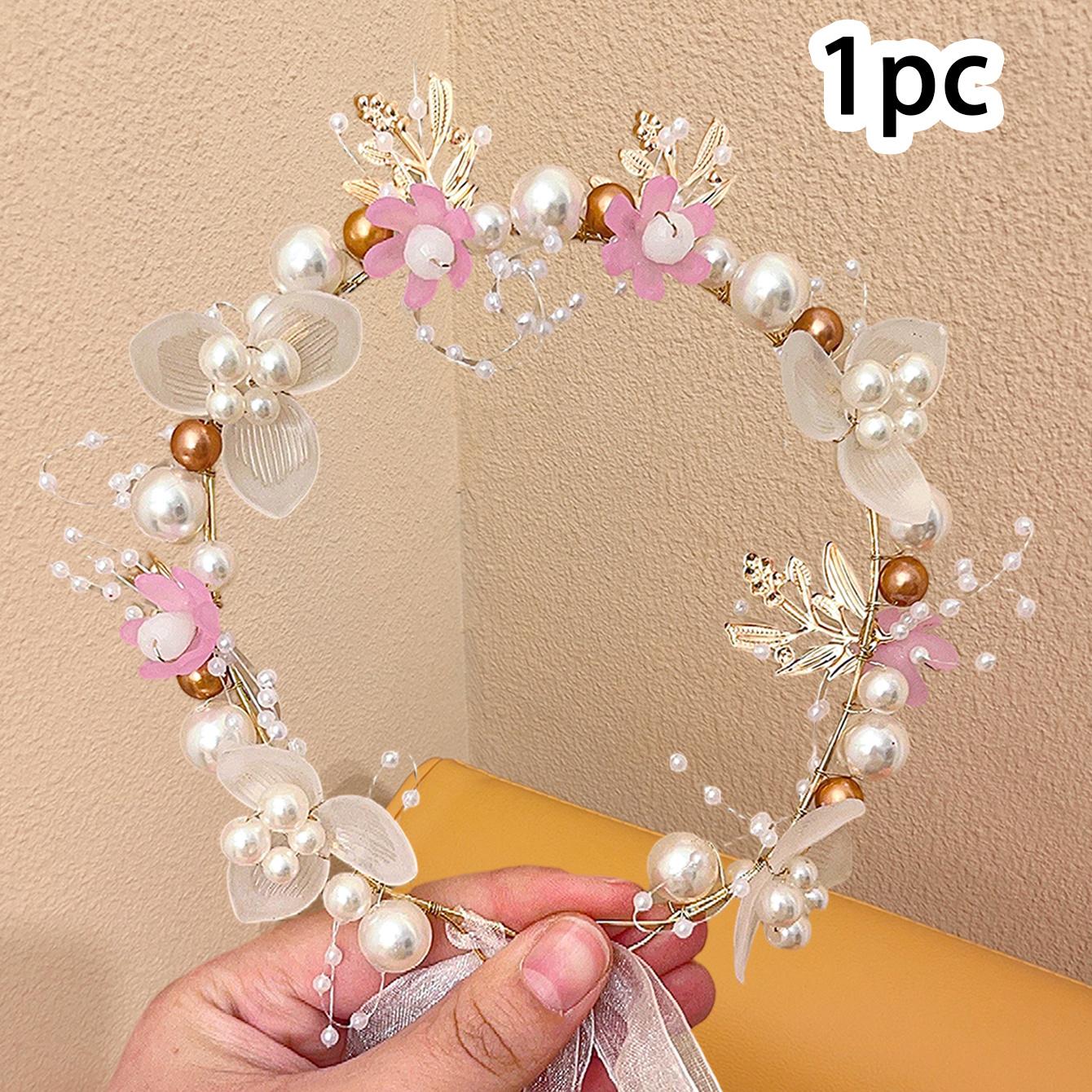

Faux pearl mesh flower hair garland, 5 colors available, fairy elegant headdress for daily, wedding, party and gifting Purple