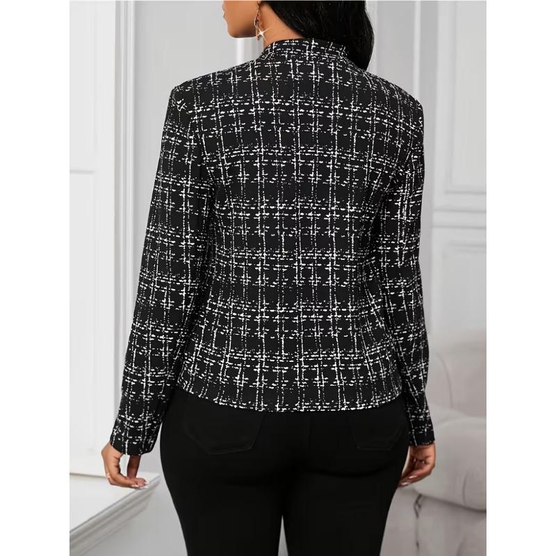 Women S Fitted Plaid Long Sleeve Button Blazer