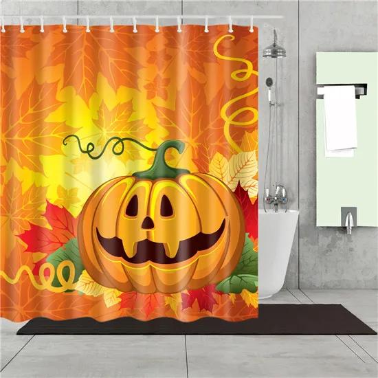 Happy Halloween Witch Pumpkin Decorative Shower Curtain Fabric Waterproof Polyester 180X180Cm For Bathroom Curtain