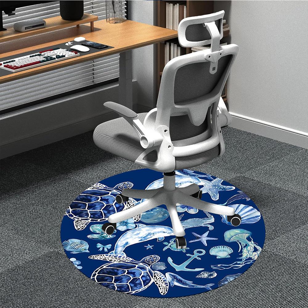 1PC Ocean Life Office Round Area Rug, Mat Suitable For Office, Under Office Chairs Bedroom Living Room Home Decor, Room Deco