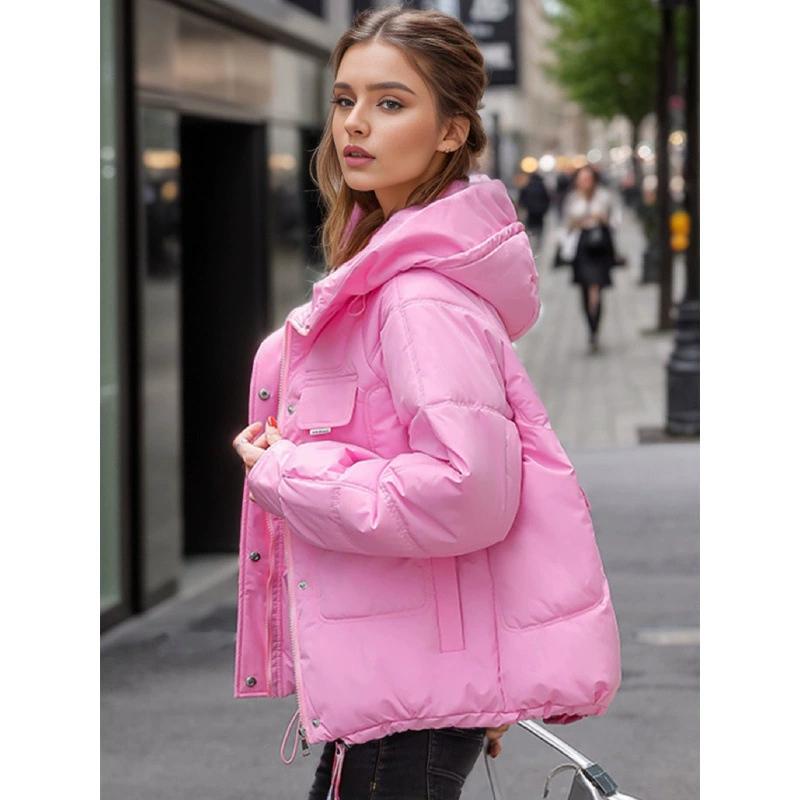Giacca Imbottita in Piumino con Cappuccio da Donna Corta Invernale Taglia Grande Ispessita Multitasche Giacca Imbottita Tendenza