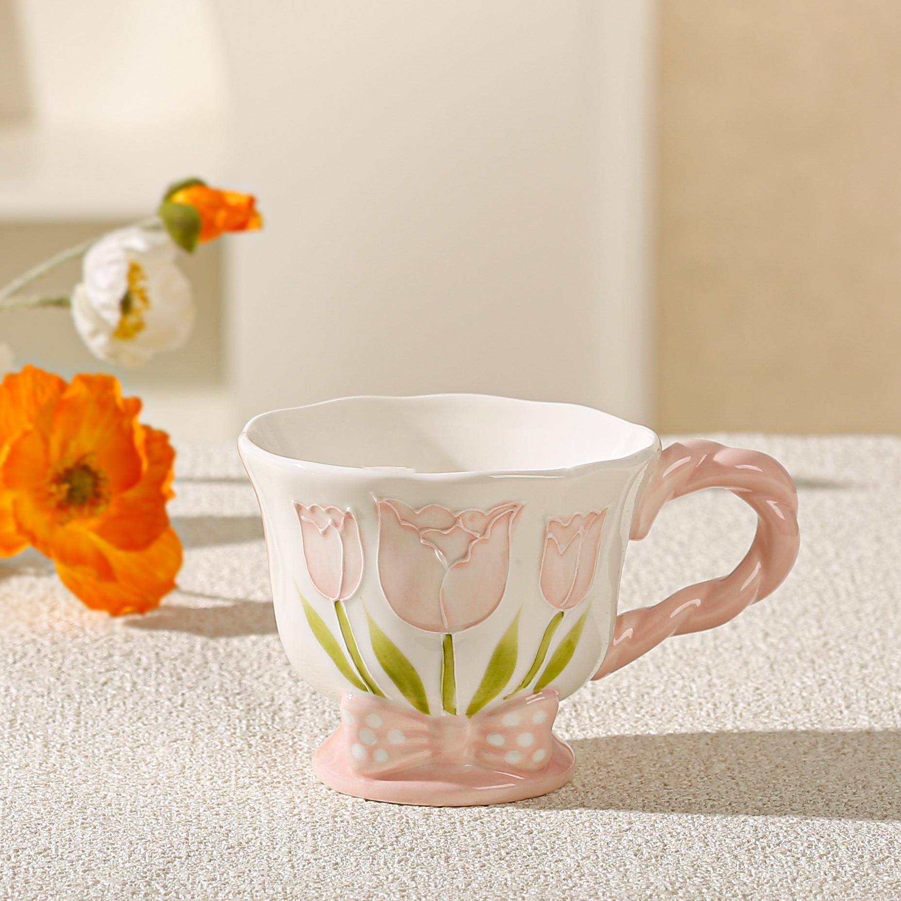 

Маленькая Цветочная Пасторальный Стиль Керамическая Чашка Высоко Выглядящая Кофейная Чашка Кружка Пара Девушка Дом Чашка для Воды Бокал 480ＭＬ