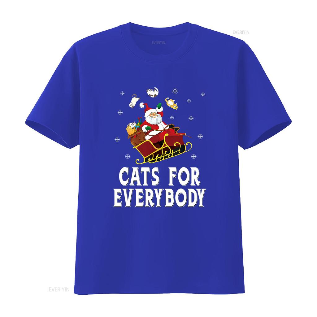 Cats For Everybody Christmas Cat Funny Xmas Women Santa T Shirt Vintage Washed Casual Slightly Homme Stretched Breathable