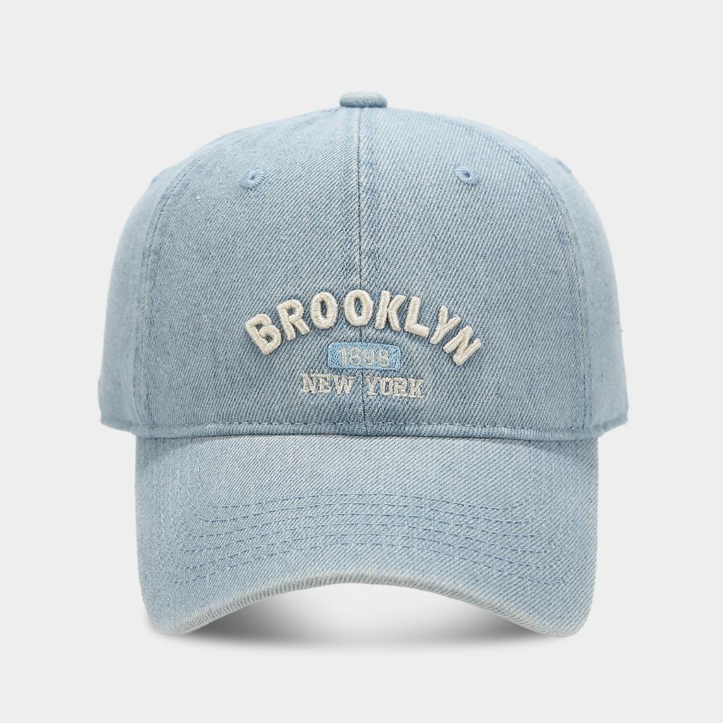 European and American Washed Denim Baseball Cap Big Head Circumference Letter Embroidery Women's Face Small Visor Men's Trendy Old Cap