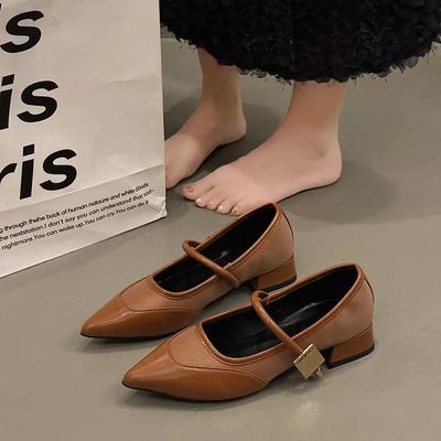 New Retro Metal Ladies Shoes Spring Buckle Square Head Women's Single Shoes Classic Thick Heels Soft Leather Female Pumps