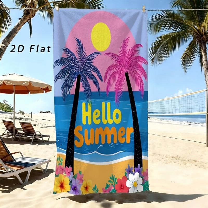 Hello Summer Colorful Flip Flop Pattern Beach Towel Quick Dry Microfiber Large Towel For Swimming Pool Beach Bath Outdoor