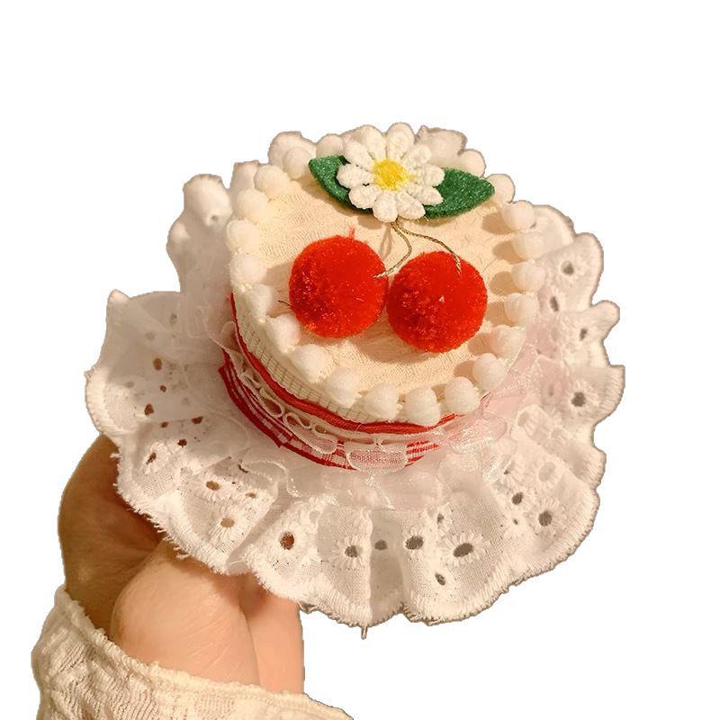 

Шляпка-торт с вишней на день рождения, заколка для волос: Милая кружевная повязка на голову для фотосессий девочек Happy Birthday Sign