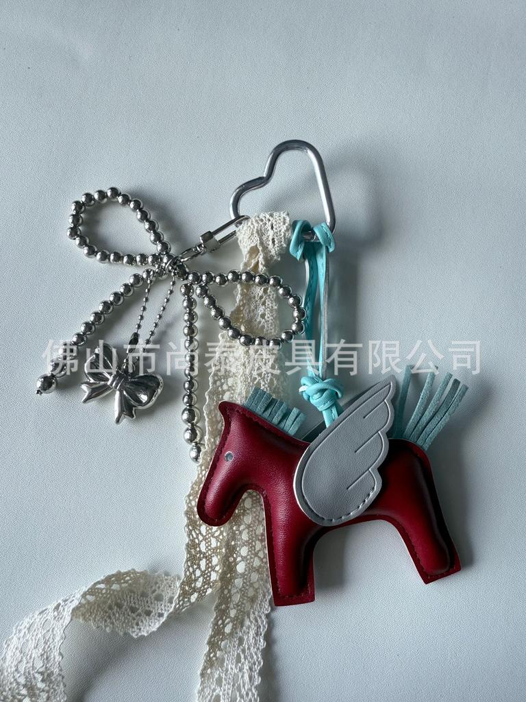 Angel Pegasus Pendant PU Leather Bag Pendant Key Bow Tassel Accessories Cute Cartoon Pendant